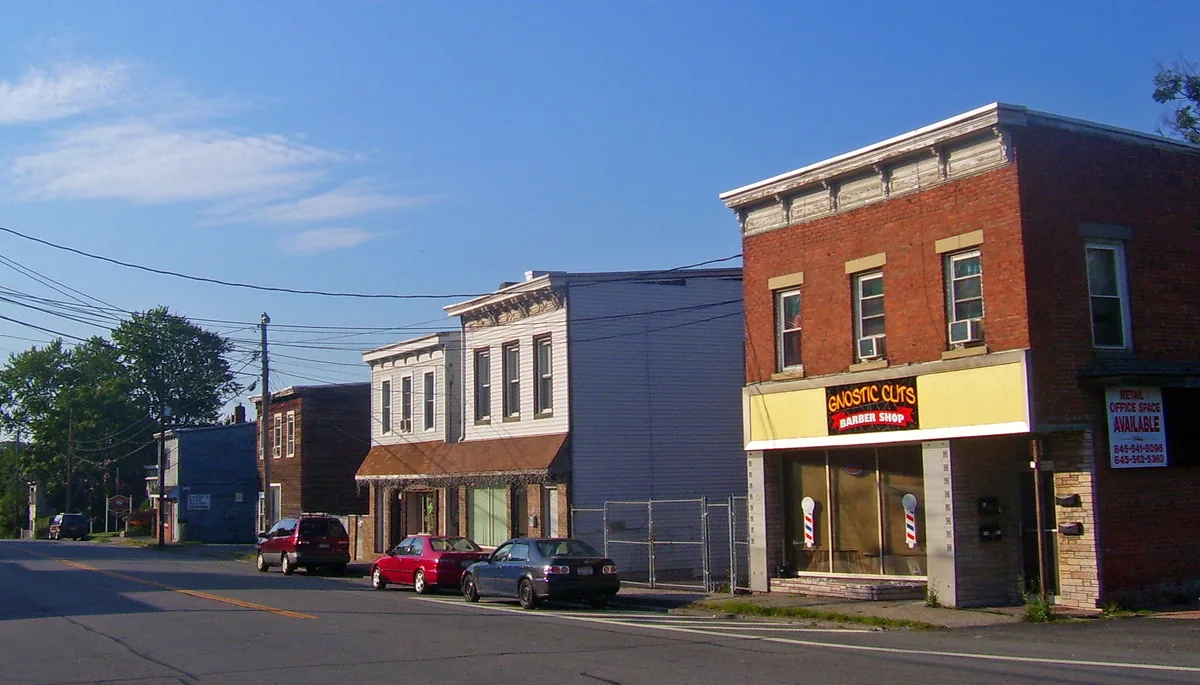 Brick and frame buildings along Route 9W in New Windsor, New York