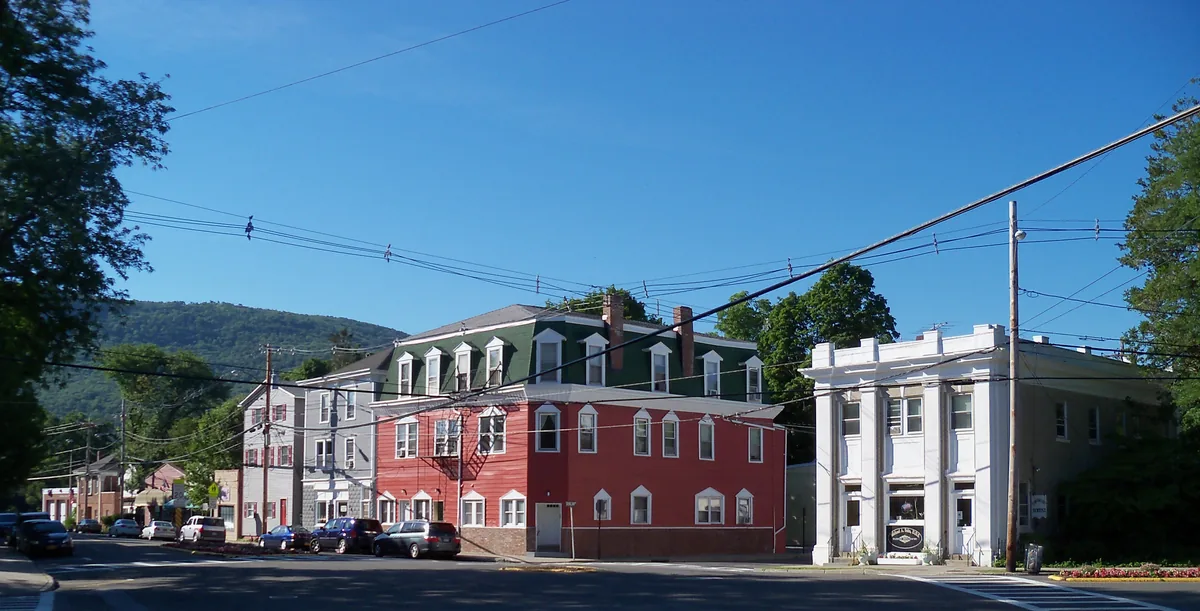 Brick and frame buildings in the centre of Cornwall-on-Hudson, New York