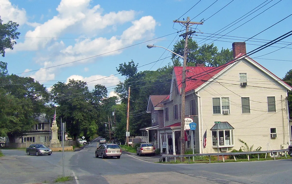 Frame houses beside the road in Salisbury Mills, New York